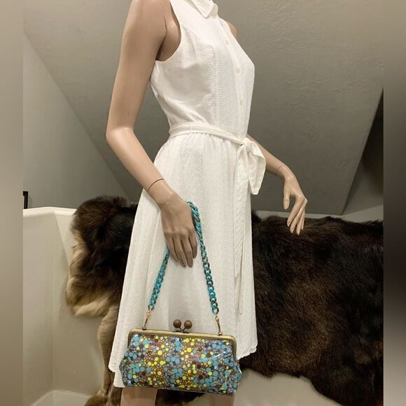 Handsewn Genuine Leather Wooden Ball Kisslock Clutch/Shoulder Bag/Crossbody - Picture 5 of 16